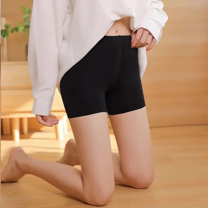 Leggings Women Ice Silk Seamless Shorts Solid Slim Simple High Waist High Stretch Underwear Booty Lifting Soft Cozy Breathable