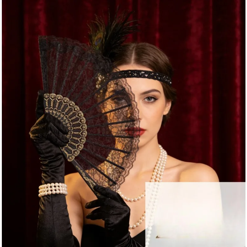 

Western Vintage Feather Hairband Stage Performance Bride Party Tassel Rhinestone Headpiece Elegant