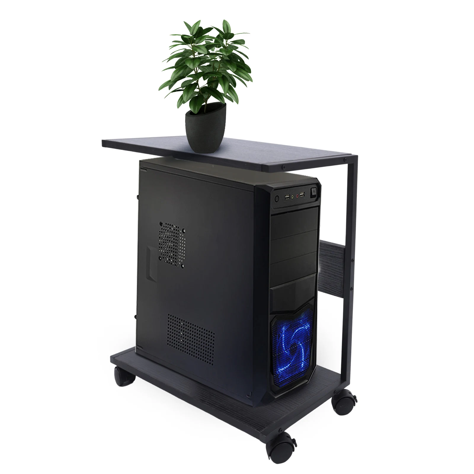 LOYALHEARTDY 2-Layer Mobile Computer Tower Shelf Under Desk Stand Rolling Printer Holder Organizer with Lockable Caster Wheel