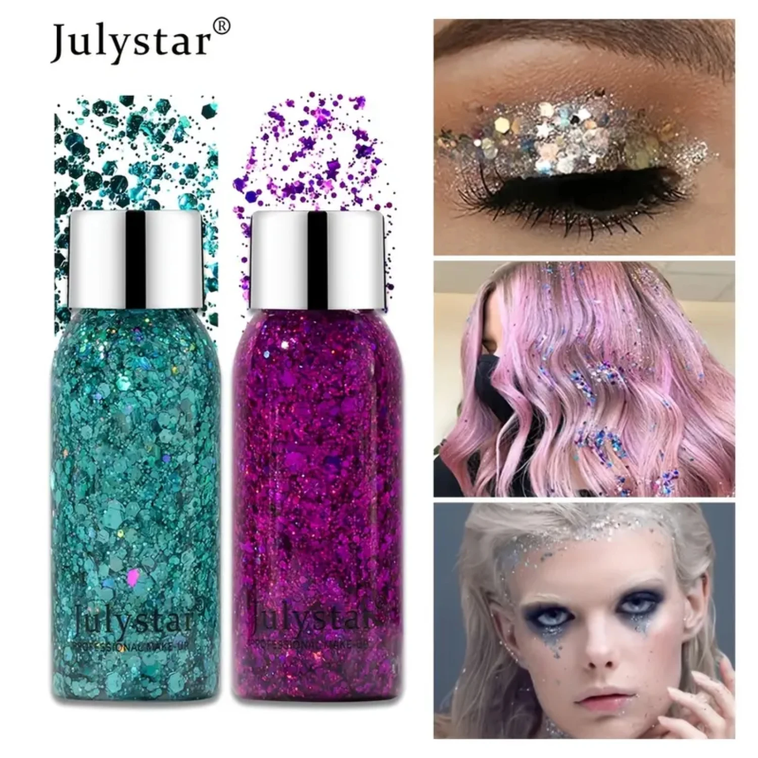 Glitter per il corpo olografico a 10 colori, glitter a lunga durata Shimmer Chunky Paillettes Glitter per corpo, viso, trucco per capelli