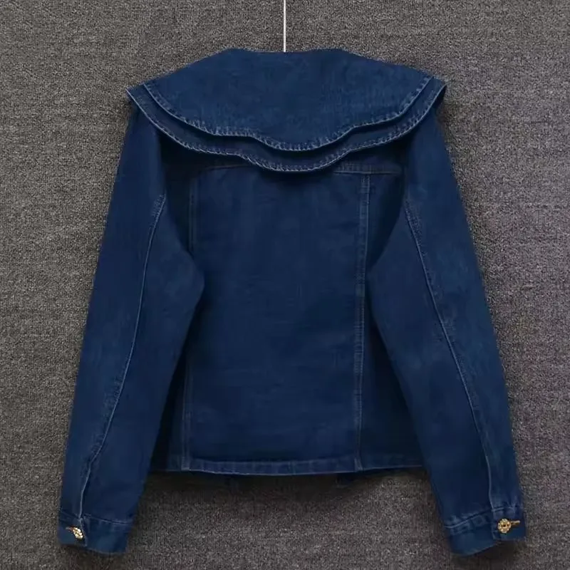 Fashion Doll Collar Denim Jacket for Women New 2025 Spring Autumn Korean Version Casual Coat Female Jeans Jacket Top Outerwear