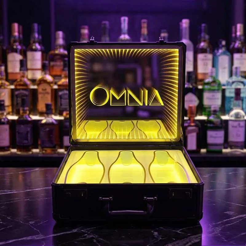 Custom Logo Acrylic Led Box 750ml Champagne Wine Bottle Carrier Box LED Briefcase Bottle Presenter Display for Nightclub Bar