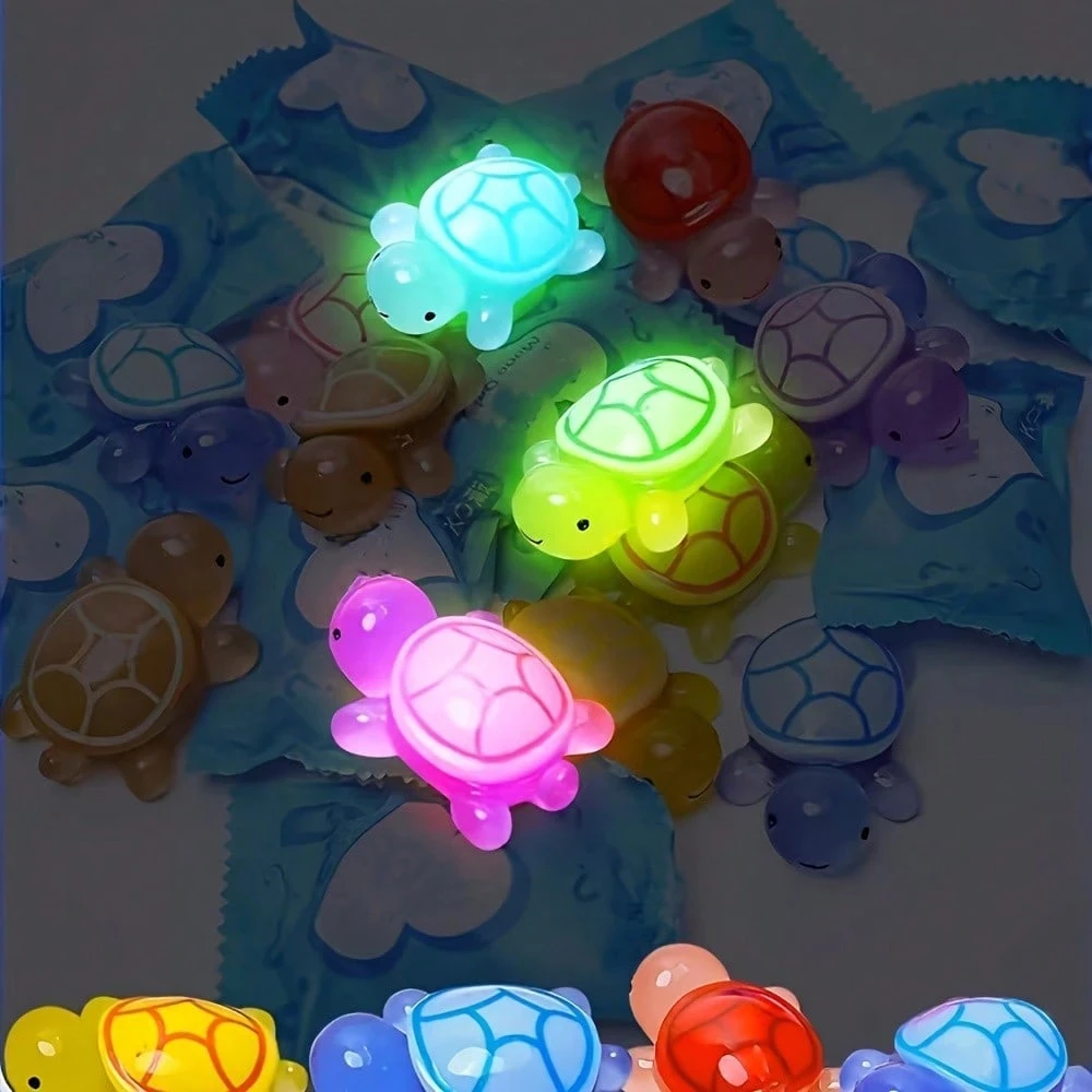 100Pcs Glow-In-The-Dark 3D Turtle Figurines - Colorful, Translucent Plastic Decorations for DIY Crafts, Party Favors, Classroom