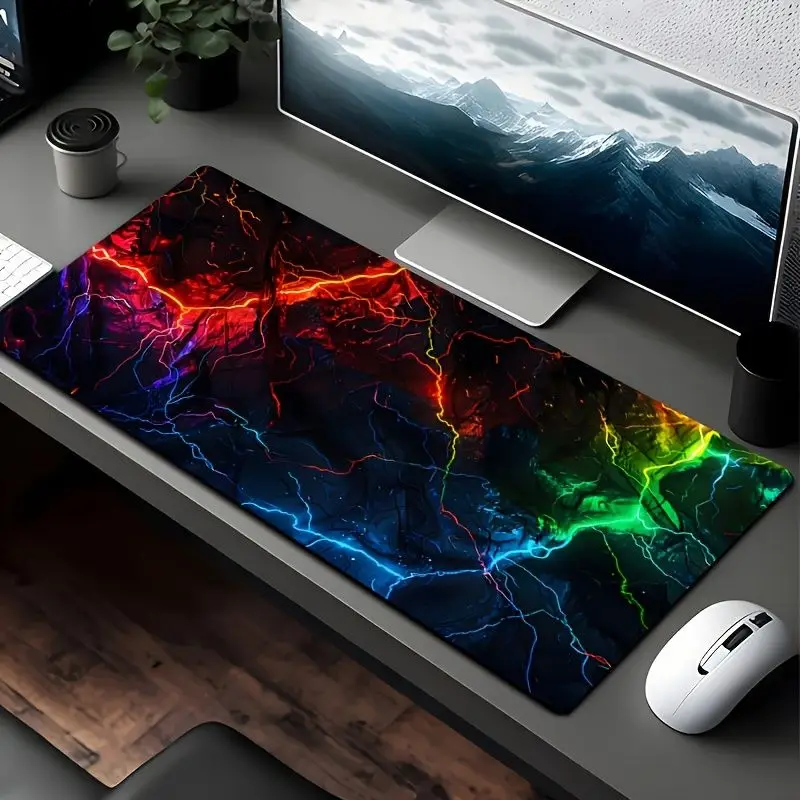 VIKAMA Colorful Lightning Crack XXL Gaming Mouse Pad Anti Slip Large Desk Mat Thunder Pattern Keyboard Pad Gamer Desktop Decor