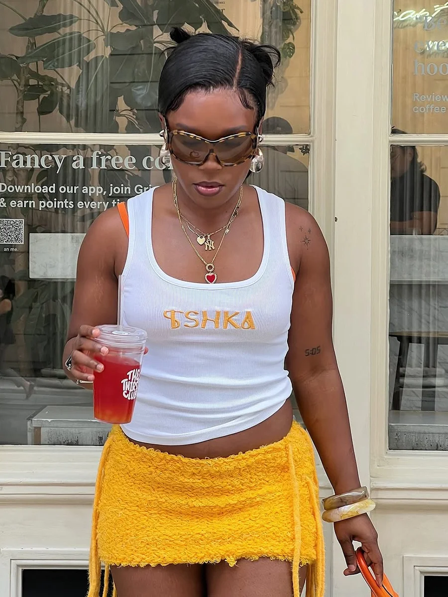 Weird Puss Yellow Tassel Furry f Skirt Women's Slim Fit Butt Covering Skirt Street Sle Low Waist Polyester Spandex Blend