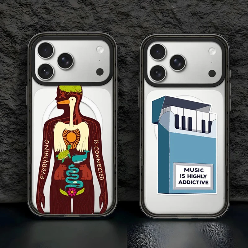 

Creative Illustrations Impact Black Border Magnetic Cover for IPhone 12 13 14 15 16 17 Pro Max Case for IPhone 17 Air