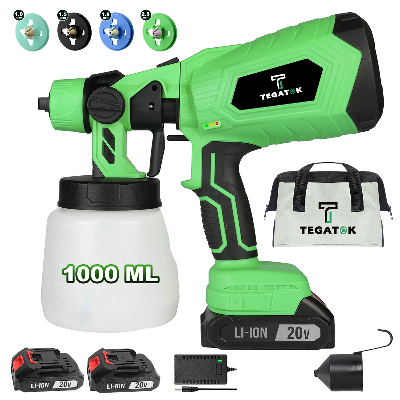 Wireless spray gun,tegatok Power tools,2 batteries, 5 nozzles, 20V power supply,  suitable for  home