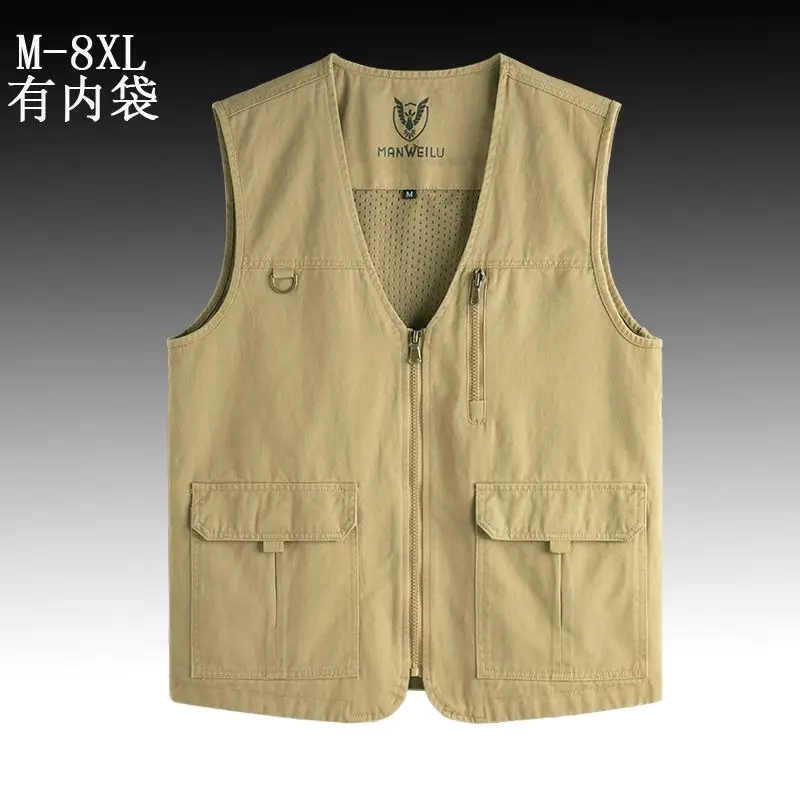 Fashion Luxury 2026 Men's Pure Cotton Plus Size Vest Military Multi-pocket Casual Cotton Outdoor Large Size Sleeveless Vest
