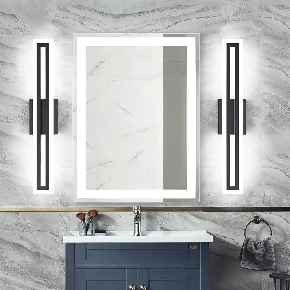 Luci da toeletta moderne nere LED 28W Lampade da bagno su specchio Installazione cablata Efficienza energetica 6000K Luminoso