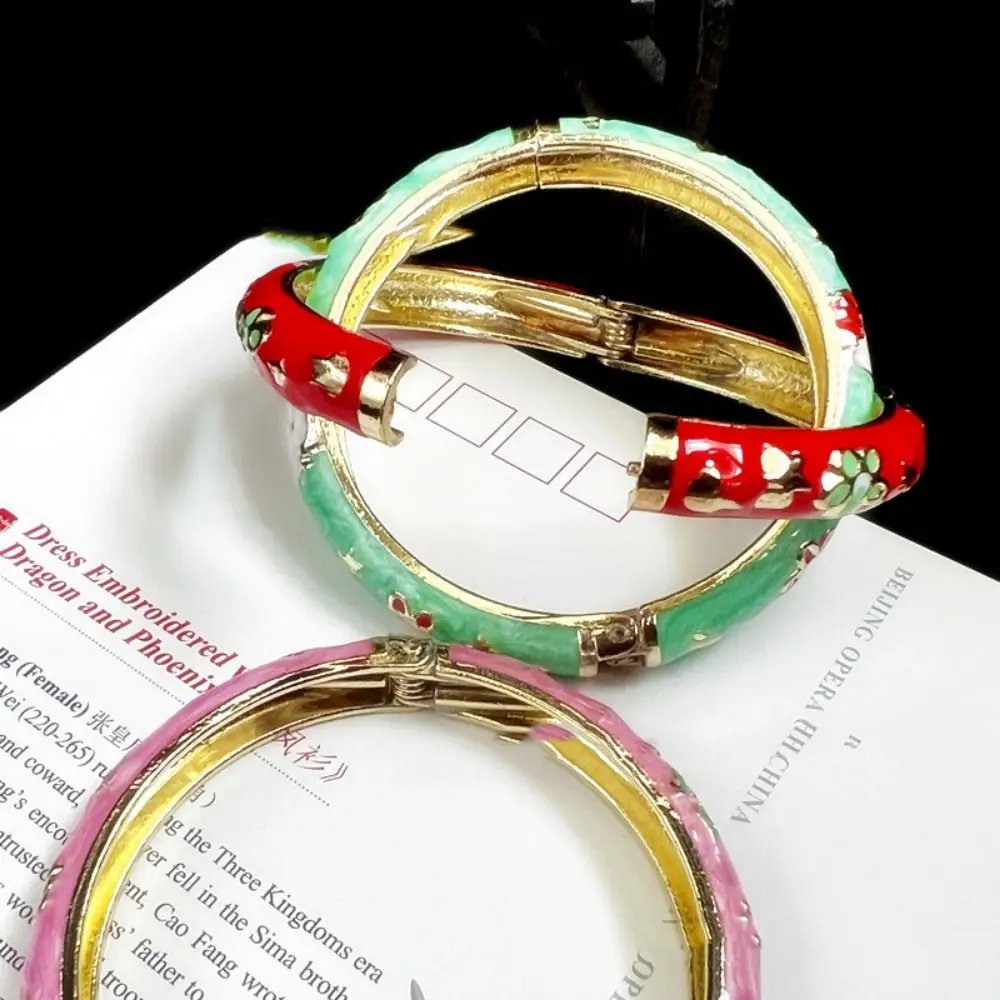 Vintage Chinese Cloisonne Bracelet Peony Filigree Flower Bangle Ethnic Style Jewelry Gifts Handmade Scenic Spot Girl Retro