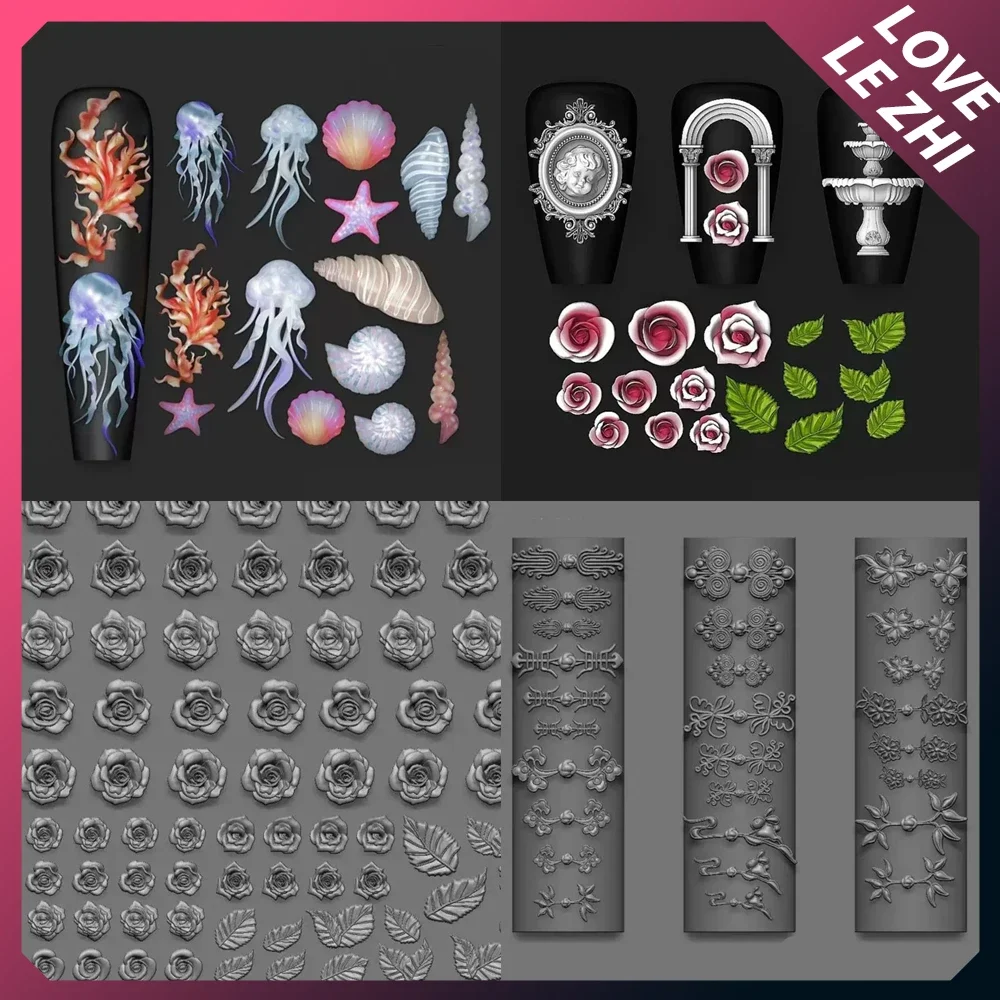 

Marine Jellyfish Silicone 3D Nail Mold Ancient Rome Nail Art Decorations Stamping Plates Nails Products Accessories Gift