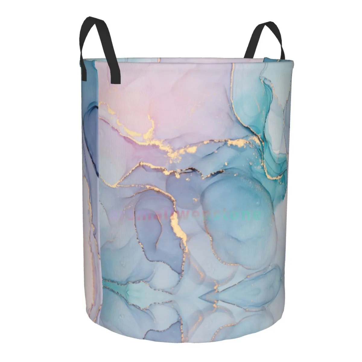 Abstract Teal Purple Gold Marble Round Laundry Hamper Storage Basket Toys Clothes Organizer Bin for Home Bathroom Bedroom Dorm