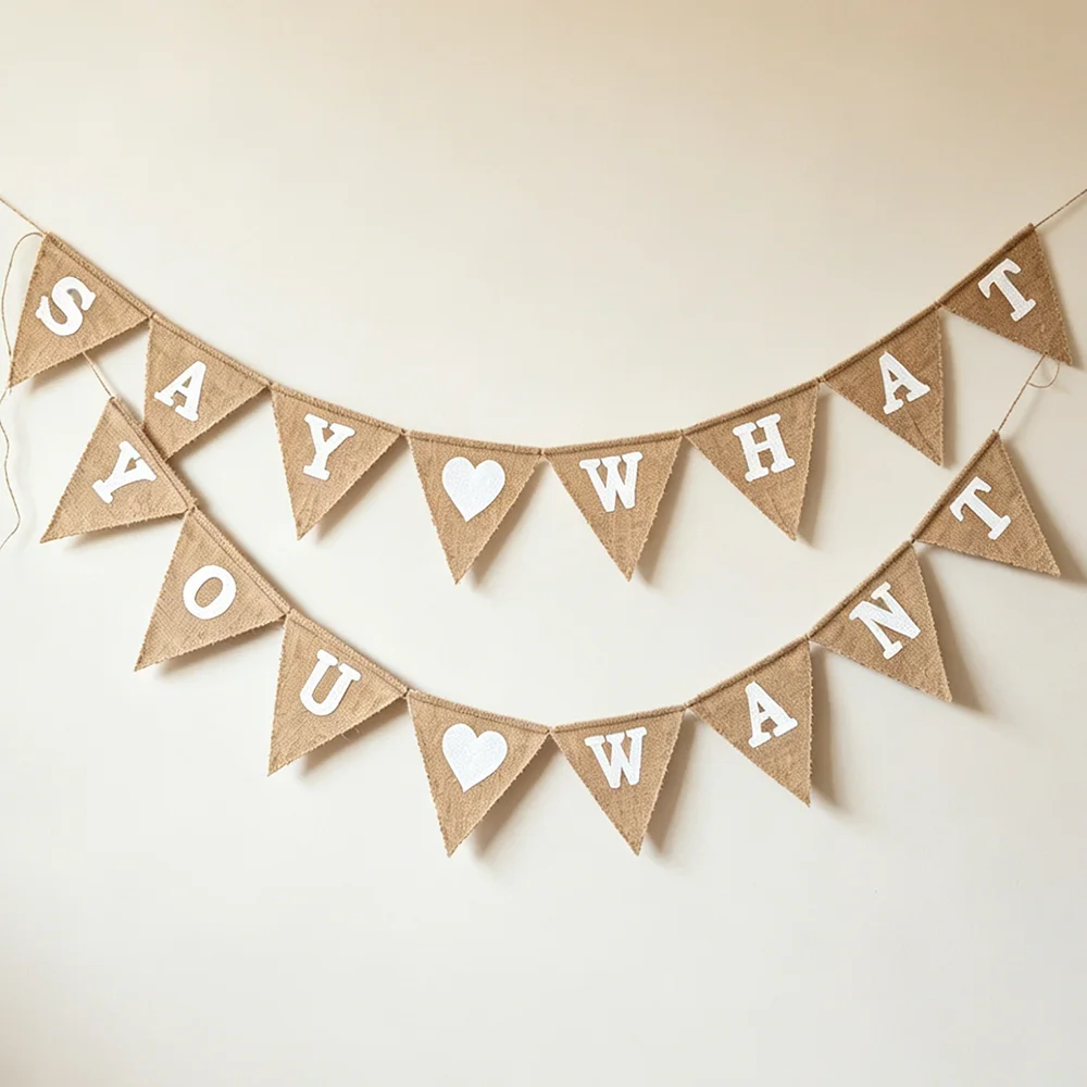 Personalisiertes Dreieckiges Jute-Banner Rustikale Babyparty-Dekoration Kindergeburtstags-Accessoires Gestalten Sie Ihr Eigenes Banner – Detail 5