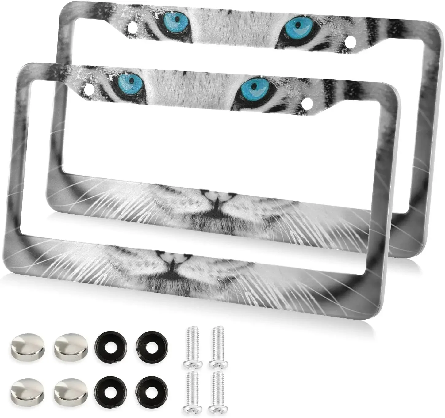 

Рамка для номерного знака White Tiger Blue Eyes, 2-упаковка держателя номерного знака с двумя отверстиями, рамка для автомобильной бирки для женщин, мужчин, транспортных средств по США