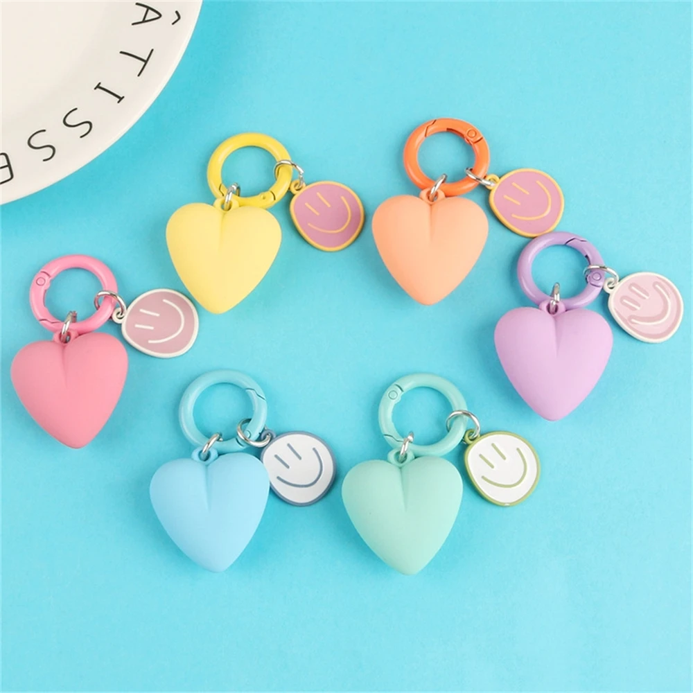 Sweet Love Heart Smile Face Keychain Candy Color Resin Key Ring for Women Girl Bag Airpods Box Car Phone Accessorie Jewelry Gift