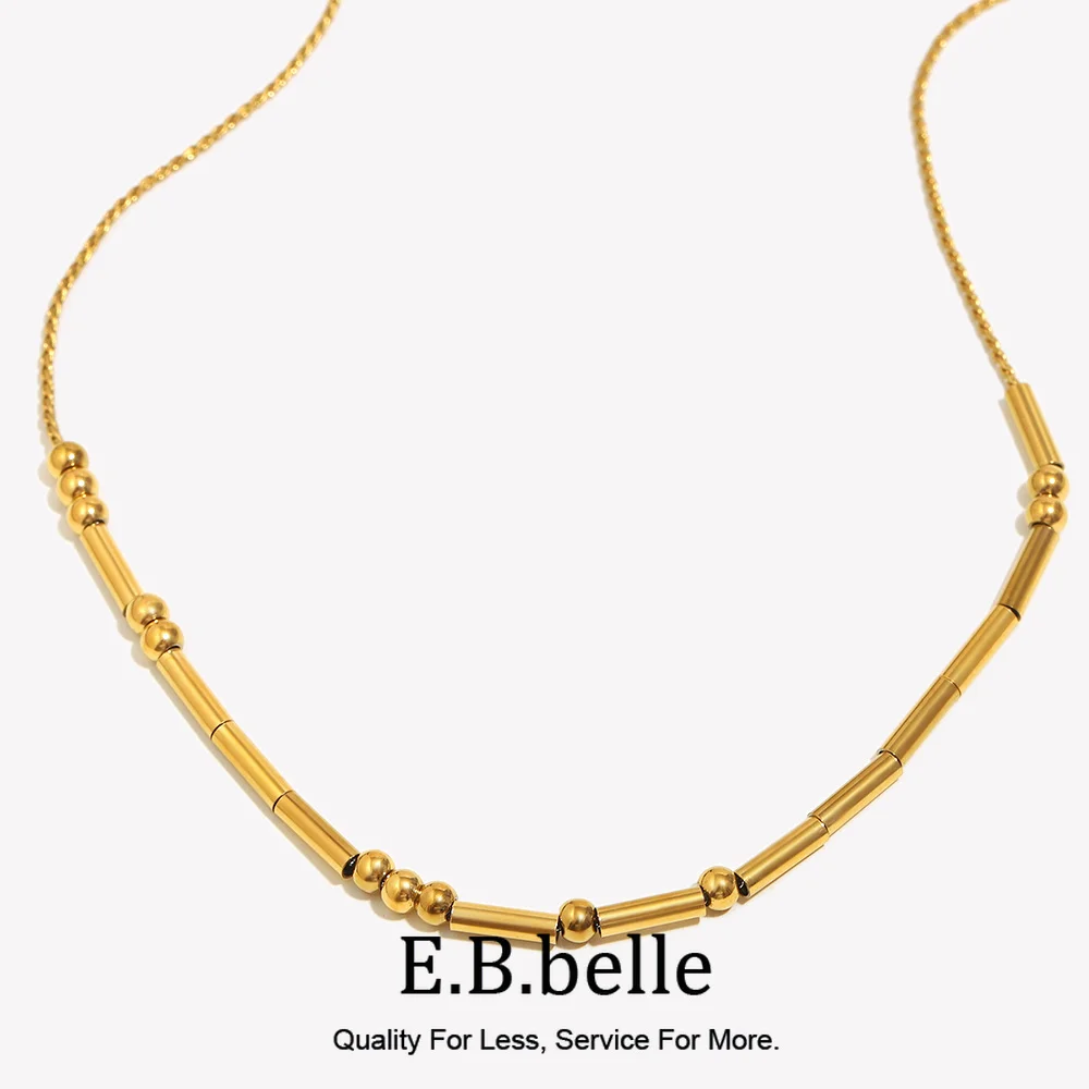 E.B.belle Fashion Design Round Beads Strung On Tube Necklace Stainless Steel Women Fashion Party Chic Jewelry Accessories