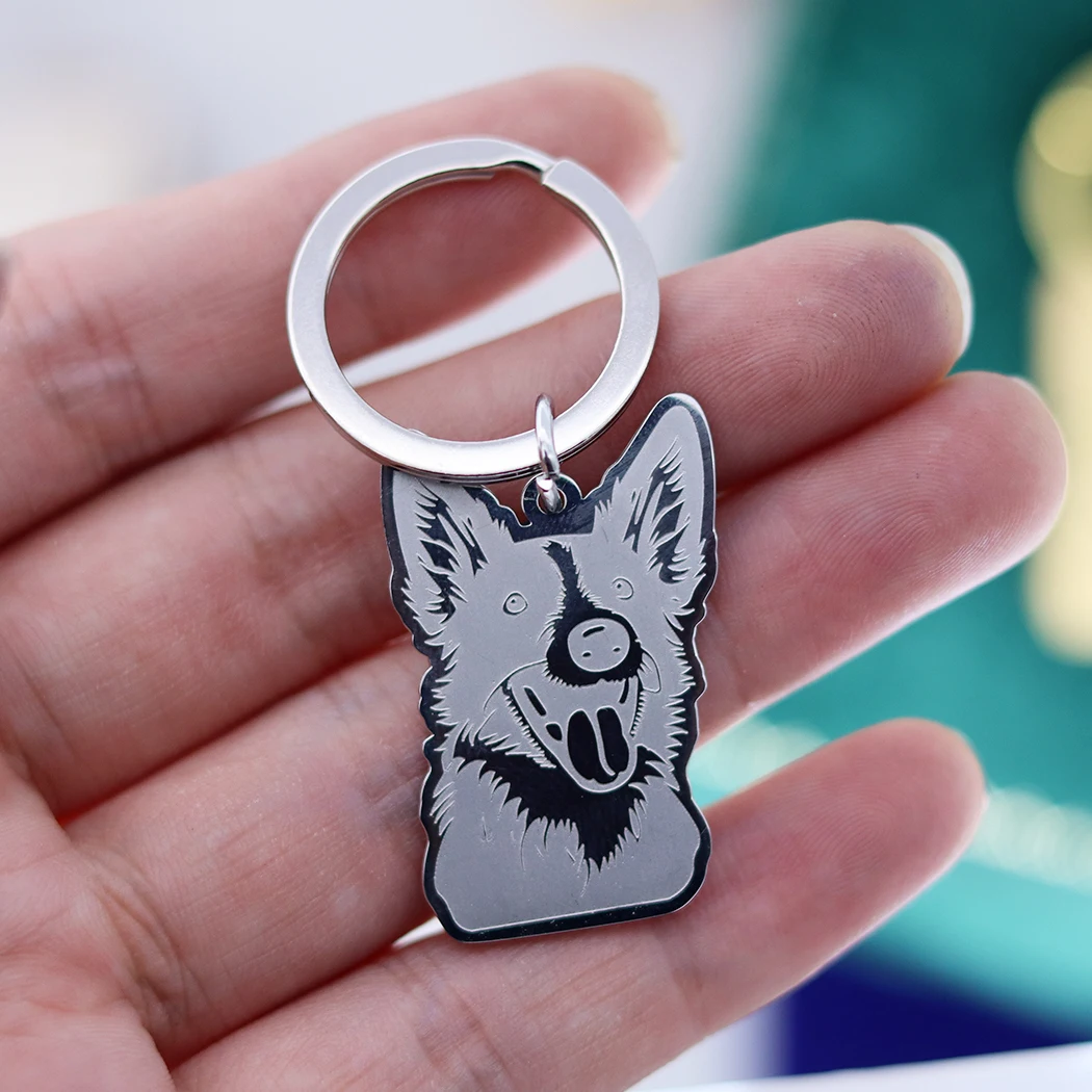 Stainless Steel Cute Keeshond Dog Pendant Cartoon Pet Lucky Charms Kids Gifts Keychain for Women Men Jewelry Deco Accessories