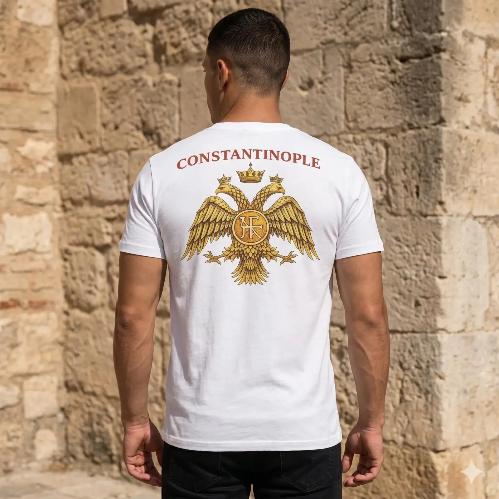 Constantinople Byzantine Empire T Shirt Gold Double Eagle Palaiologos Monogram Eastern Roman History White Heraldry vintage