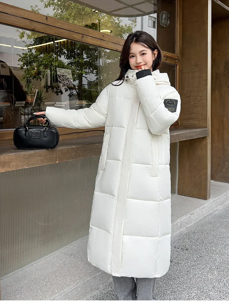 Parka lungo autunno donna giacche di cotone semplici nere moda casual sciolto caldo addensare cappotto invernale prevalente OL capispalla con cappuccio