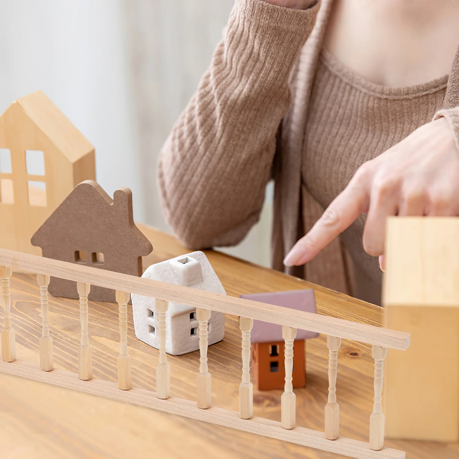 2Pcs Wooden Handrail Railings for 1:12 Mini House Decor - Premium Craftsmanship DIY Accessories Small Scale Stair Railing Kits