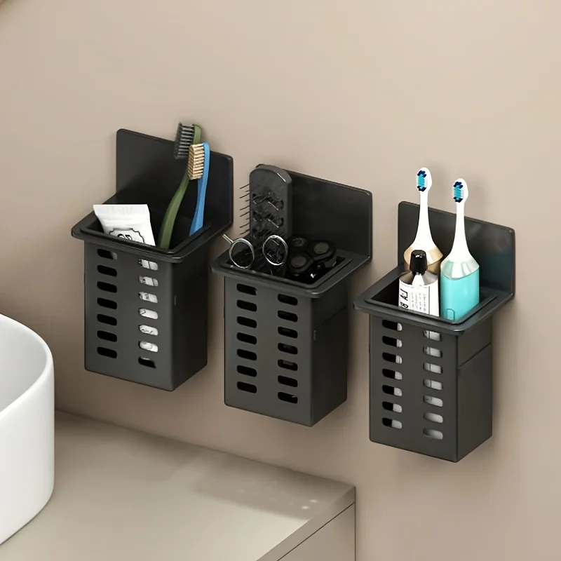 1 PCS Bathroom Wall Mounted Toothbrush Holder, No Drilling Storage and Organizing Rack Multifunctional Toothpaste Storage Box