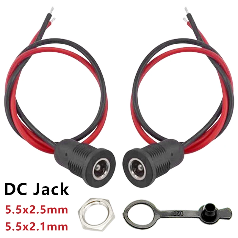 5Pcs 10A High Current DC Power Socket 5.5*2.1mm/5.5*2.5mm Panel Mount Connector with Waterproof Cap and 15cm Wire