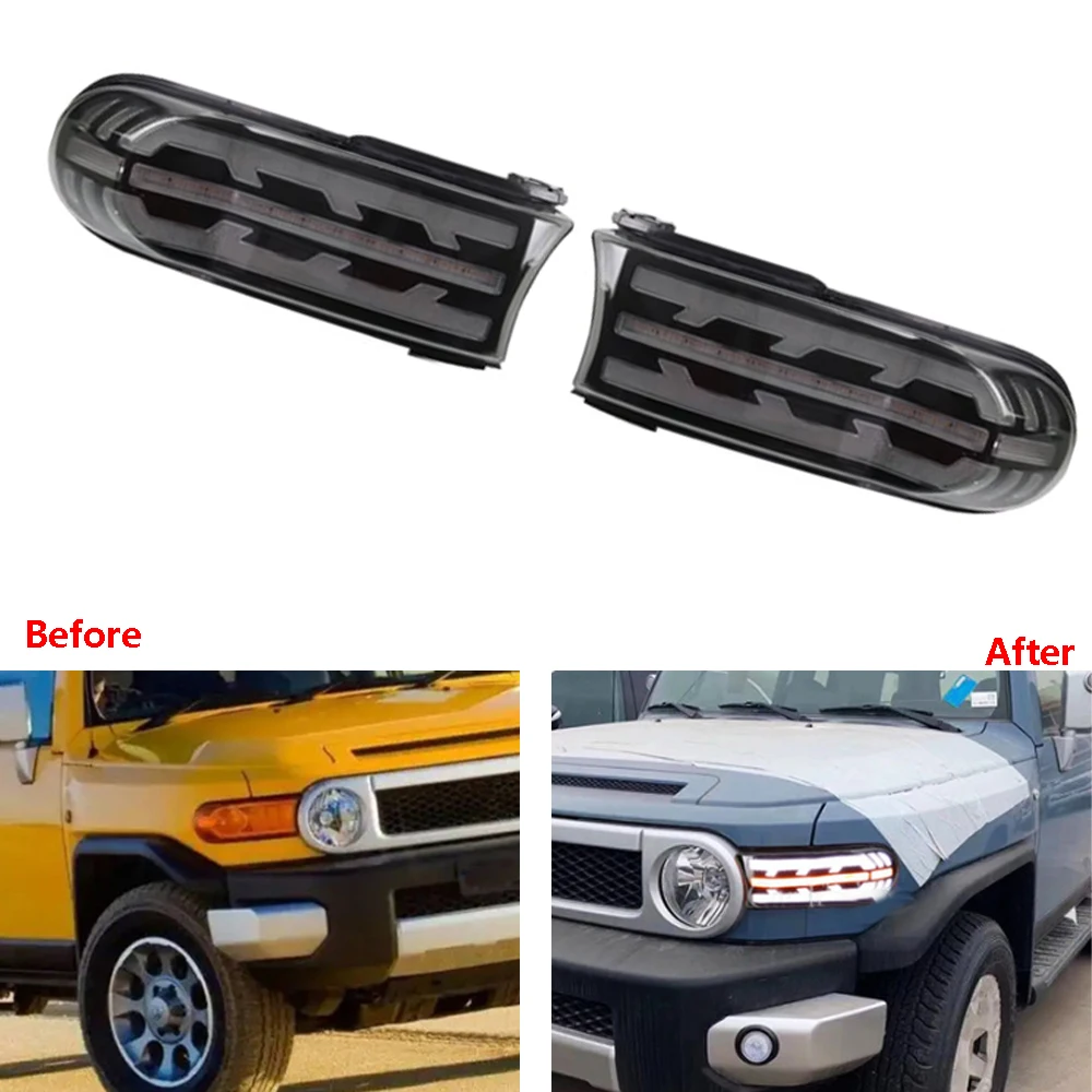 

2pcs LED Daytime Running Light For Toyota FJ Cruiser 2007 2008 2009-2021 Yellow Turn Signal Indicator Light Bumper LED DRL Lamp