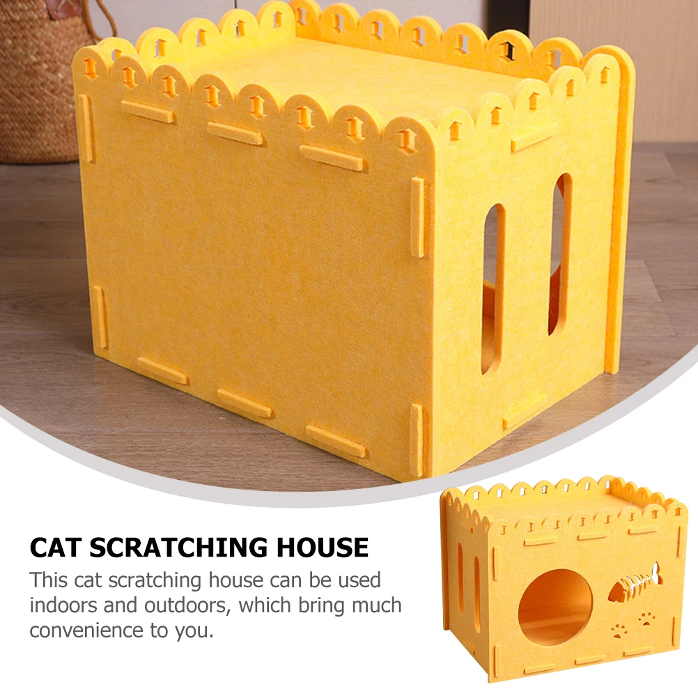 

Pet Cat Nest Scratch Board Sleeping Bed Felt Cloth Scratching Post Kitten's Yellow Covered