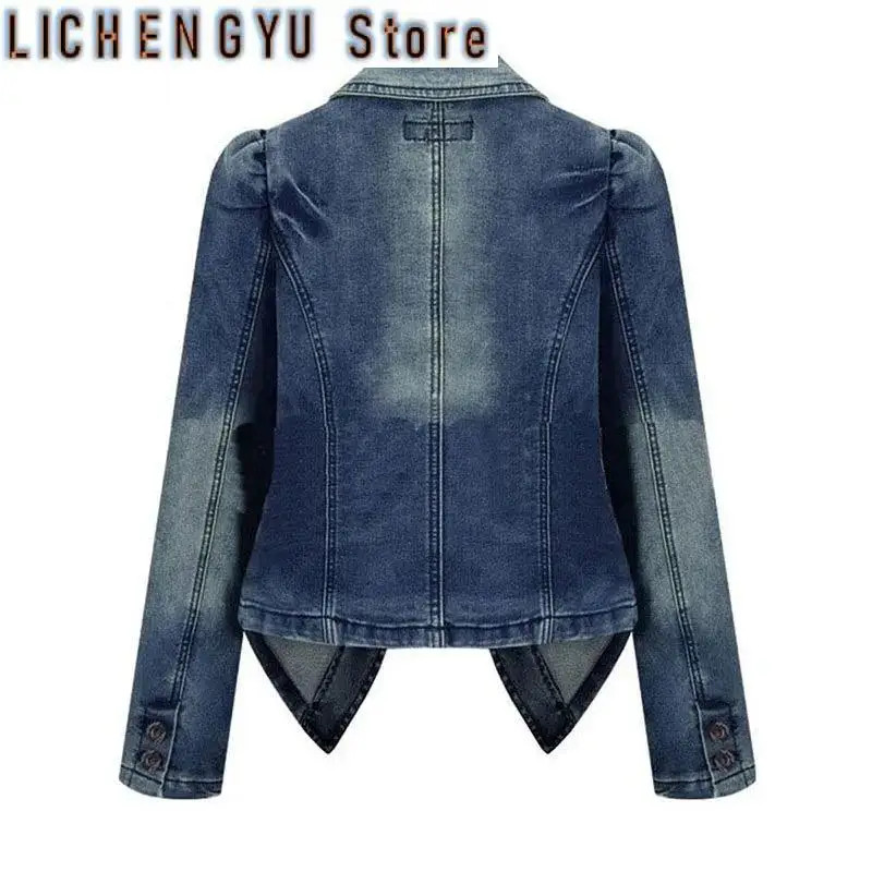 Spring Autumn Denim Blazer Women Long-Sleeved Single-Breasted Vintage Short Jeans Jacket Female Slim Coat Outerwear Lady