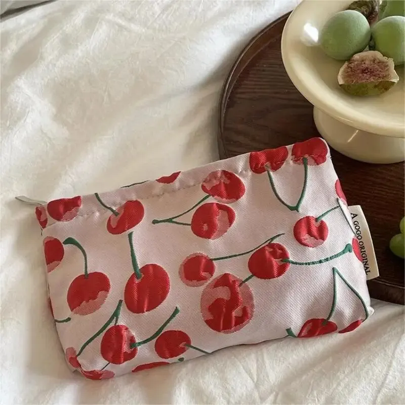 Small Fresh Sweet Cherry Makeup Bag Large Capacity Portable Make-up Bag Water Lotion Makeup Brush Storage Travel Toiletry Bag