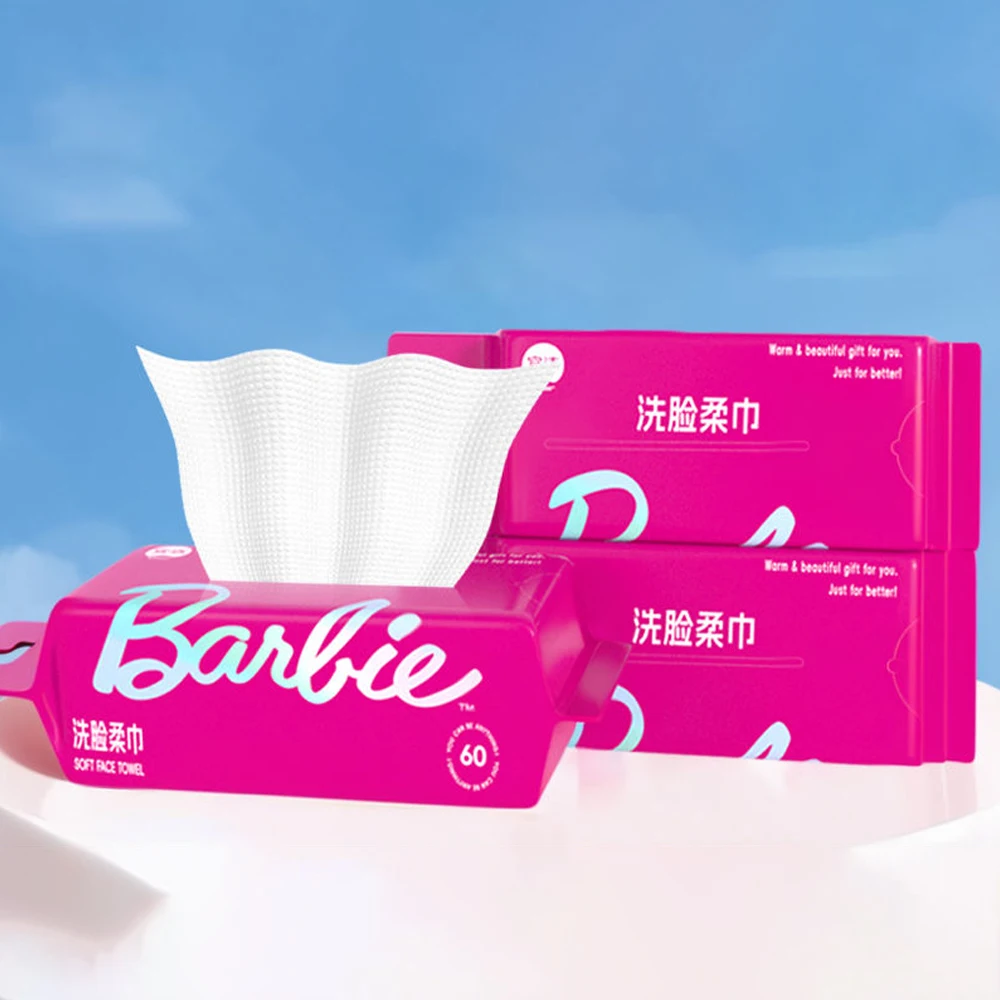 Cartoon Barbie Towel Wet and Dry Dual-Use Face Towel Travel Portable Disposable Face Towel Towelettes 1 Pack 60Pcs