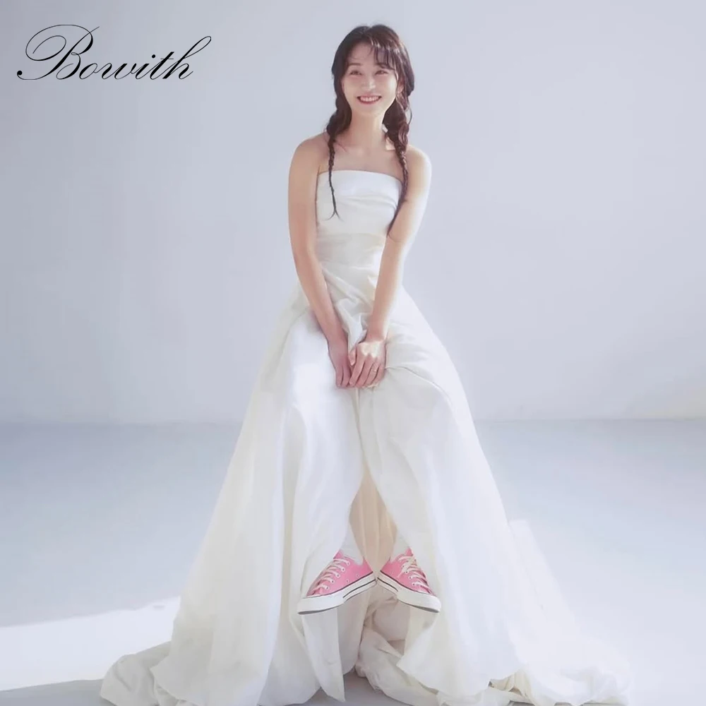 

Bowith Korean Wedding Dresses 2025 Strapless A-Line Satin 한국 웨딩 드레스 Bridal Gown Customized Elegant Wedding Snap Dresses