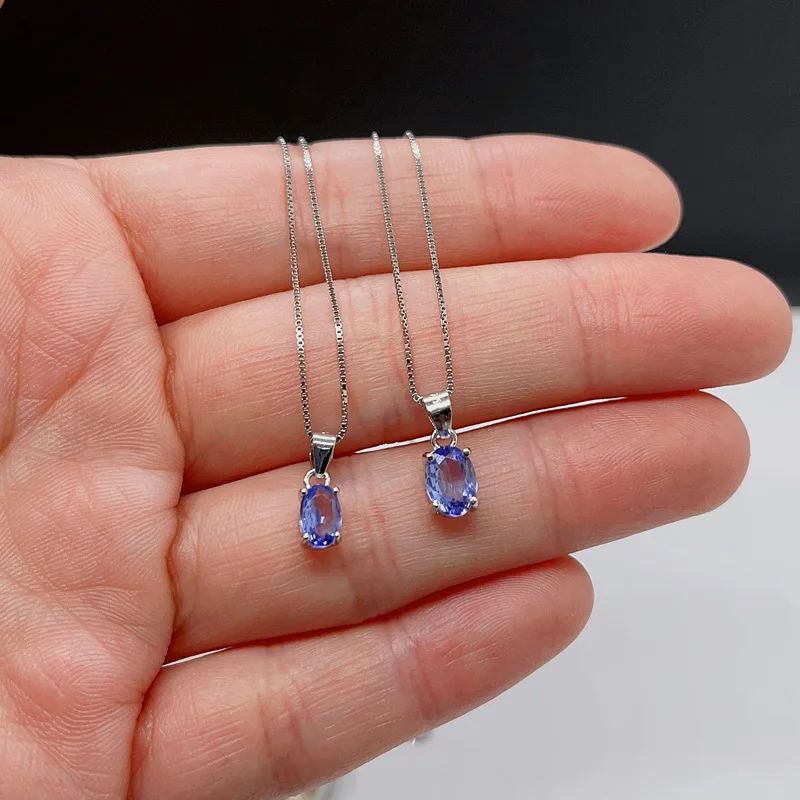 925 Silver Tanzanite Pendant for Daily Wear 4mm*6mm and 5mm*7mm Natural Tanznaite Necklace Pendant with 3 Layers Gold Plating