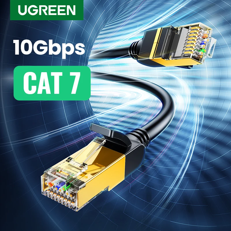 UGREEN-Cable Ethernet Cat 7 plano de alta velocidad, STP Gigabit RJ45, LAN, 10gbps, Cable de red, código de parche para enrutador Ethernet