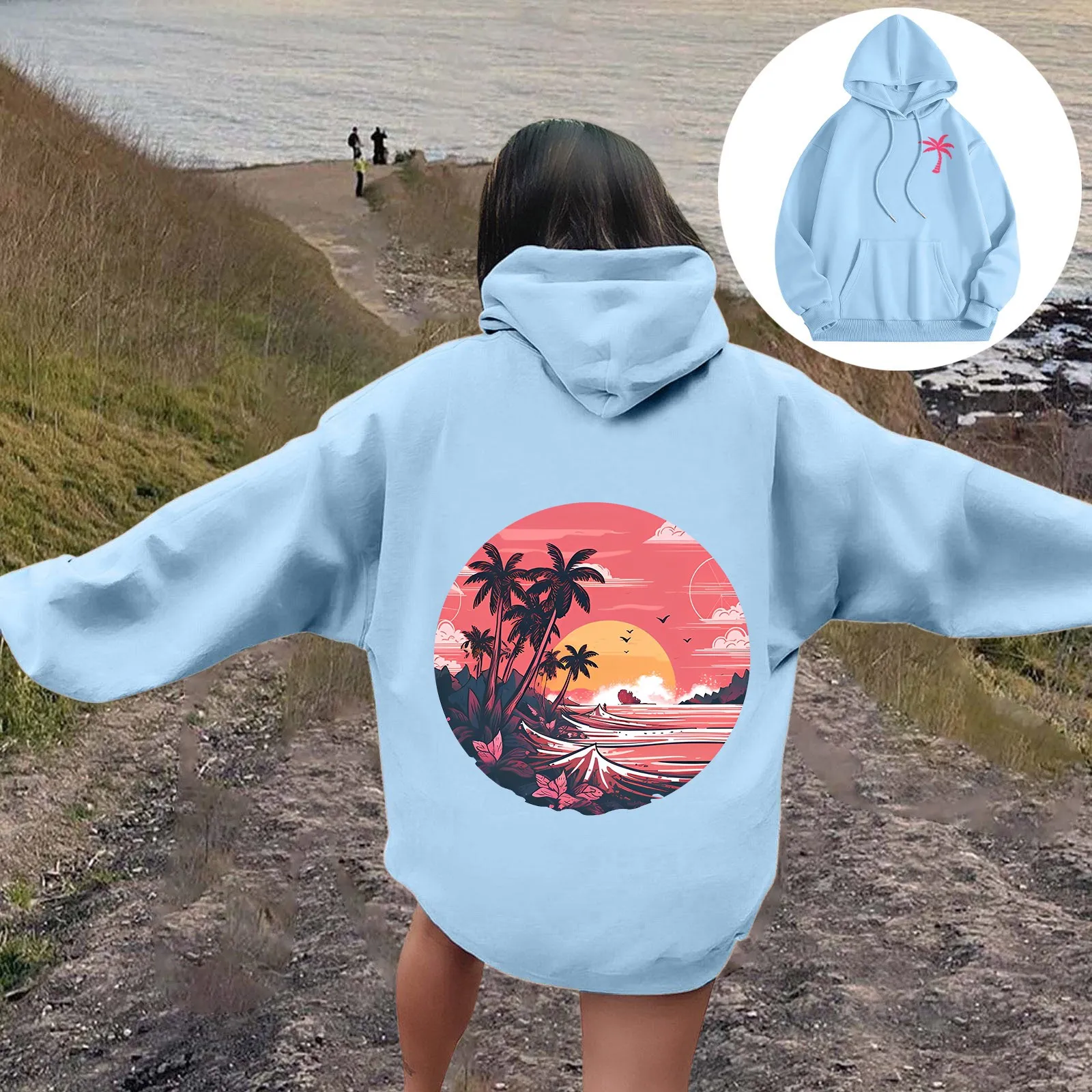 Hawaiian Islands Waves Print Women Hoodie Harajuku Fleece Warm Sweatshirt Fashion Oversize Streetwear Loose Autumn Hoodies