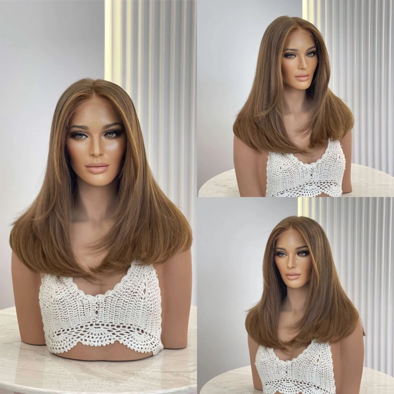 women's-wig-13x4-ombre-caramel-brown-highlights-synthetic-hd-lace-front-wig-natural-preplucked-hairline-14''-short-straight-bob