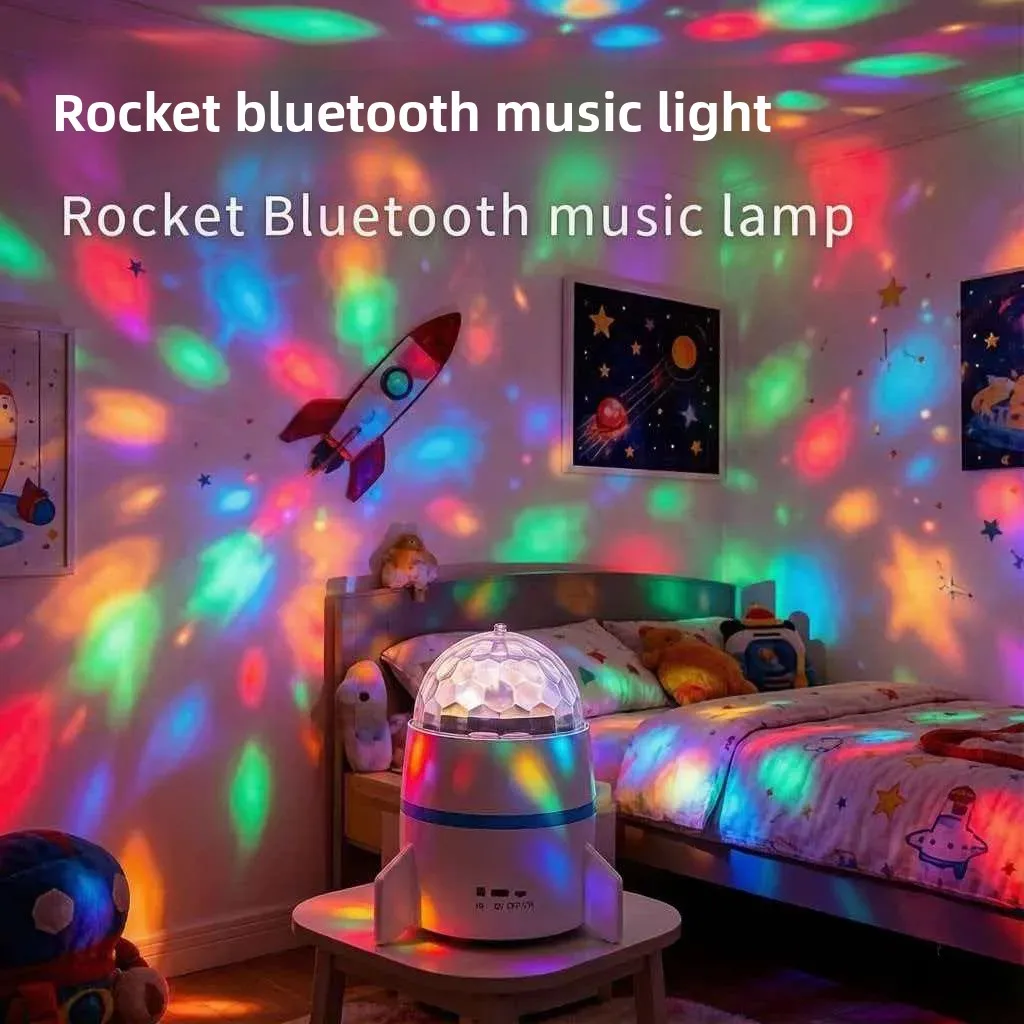 Rocket Bluetooth Speaker Lamp, 7-Color LED Stage Light with USB, DJ Flash Party Light for Home Bedroom KTV Bar