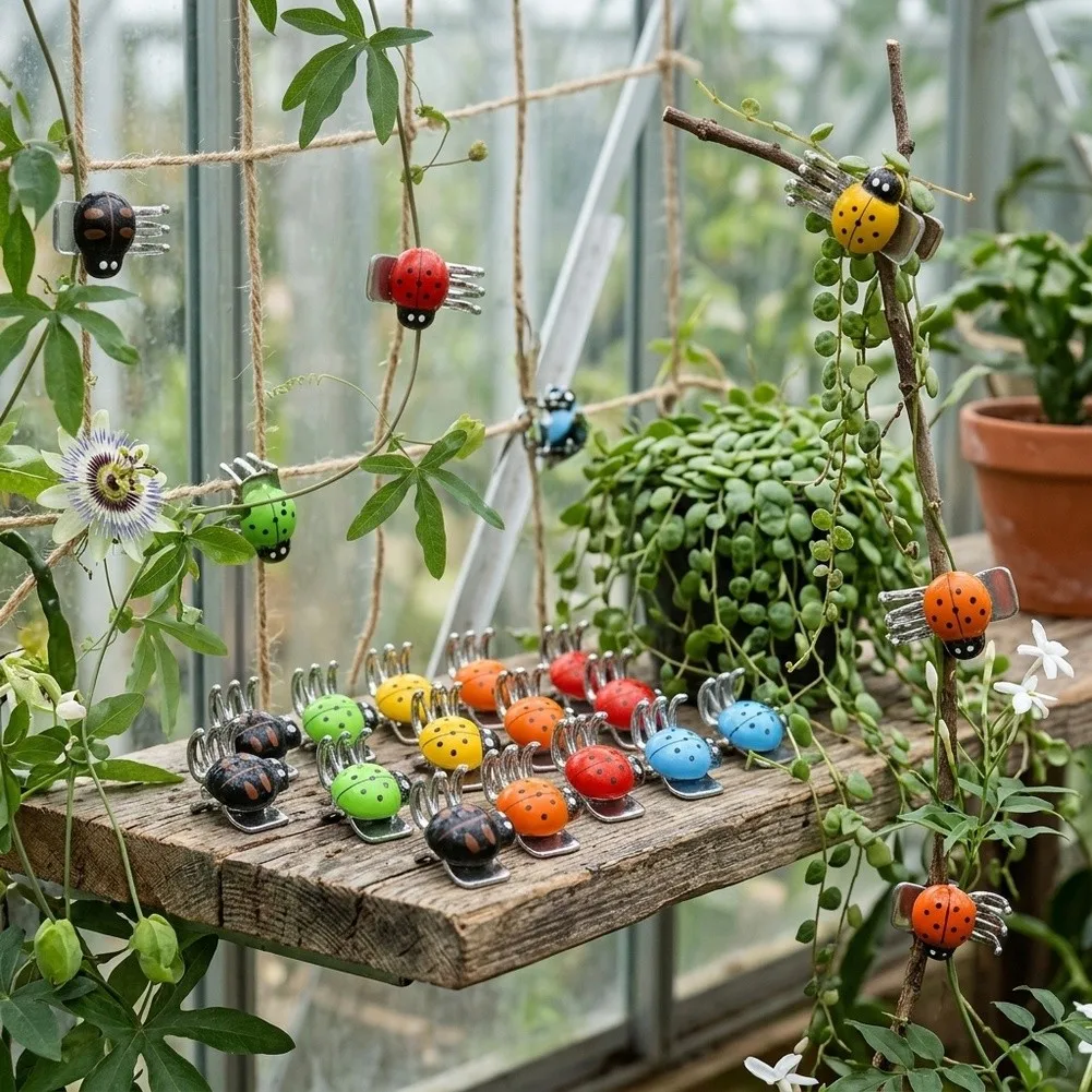 30 Pieces Ladybug-shaped Plant Clips Vine/climbing Plant Support Clips Colorful Plastic Orchid Clips For Plant Support