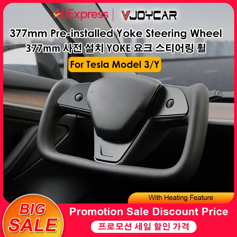 

For Tesla Model Y 377mm Yoke Handle with Heating Model 3 Yoke Steering Wheel Pre-installed Personalized Racing Style Customized