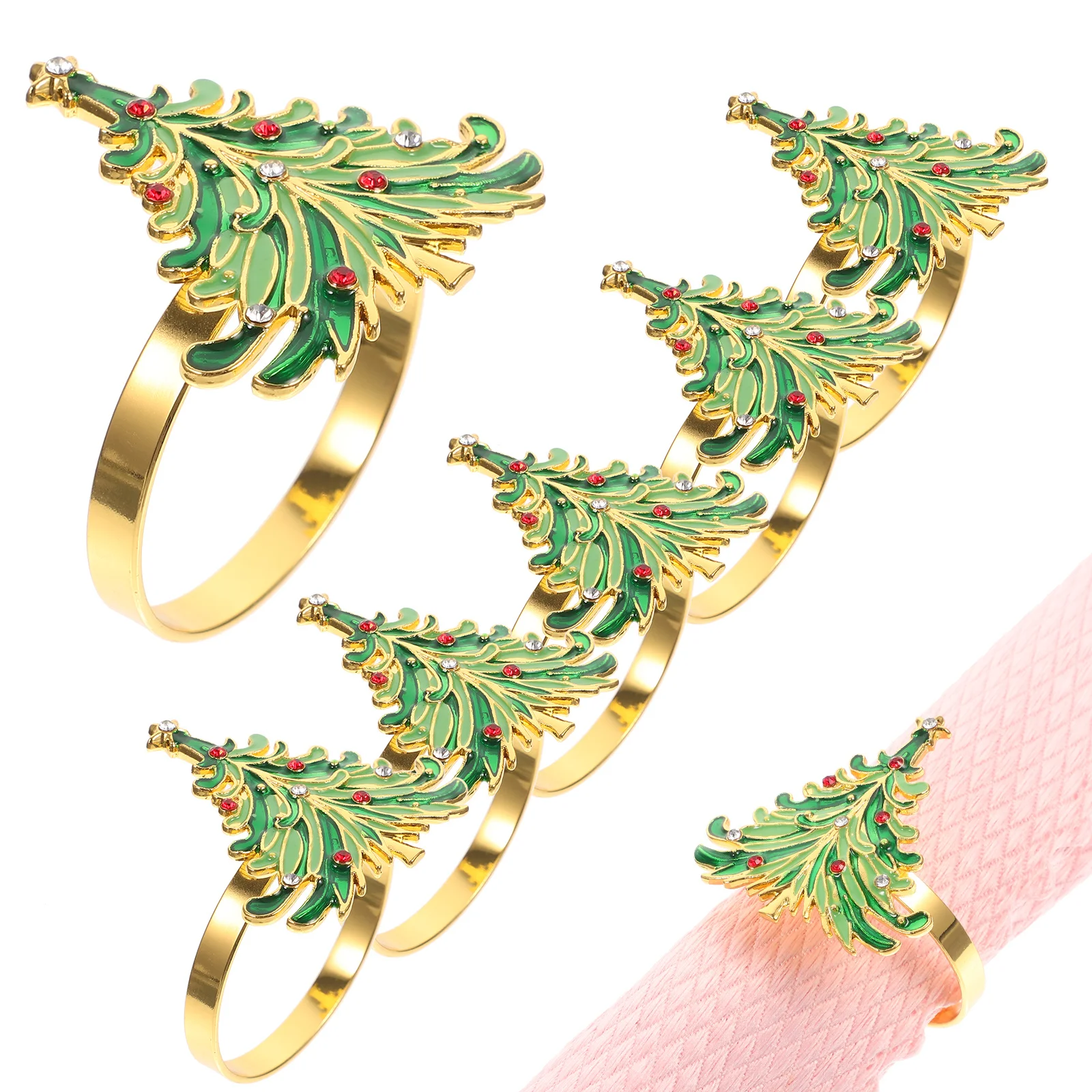 

6pcs Christmas Tree Design Rings Alloy Napkin Buckles For Party Wedding Holiday Table Decor Serviette Clasps Household Dining