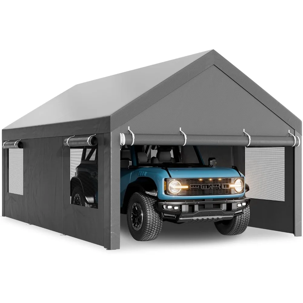 

12x20 Ft Heavy Duty Carport Canopy with Roll-up Windows, Portable Garage with Removable Sidewalls & Doors, Car Canopy