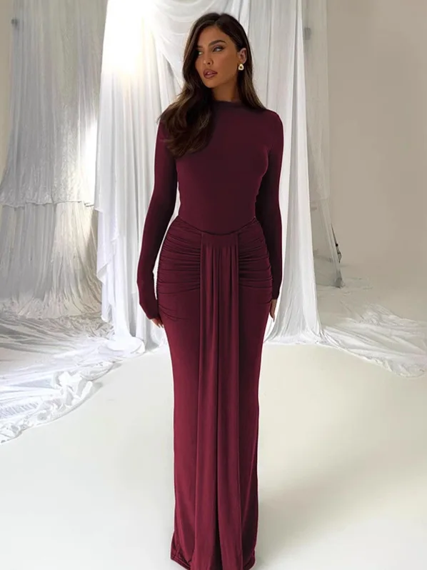 Set da 2 pezzi alla moda elegante da donna, body skinny a maniche lunghe con scollo a O + gonne a nastro con volant, abito semplice quotidiano per le vacanze