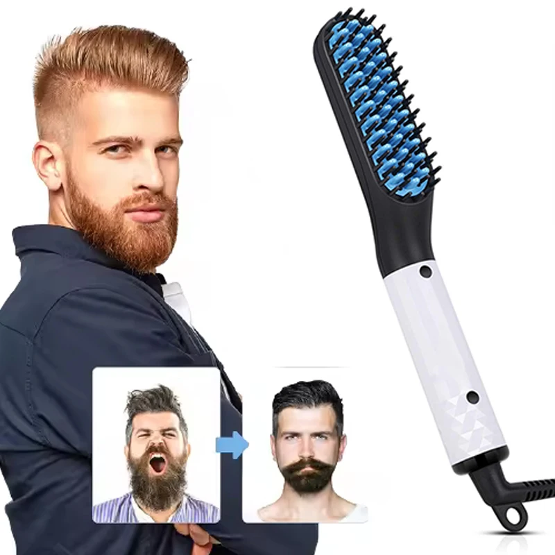 Same Style Men's Hair & Beard Styling Ceramic Comb-Multifunctional Shaping Volumizing Curl & Straight Dual-Use Smoothing