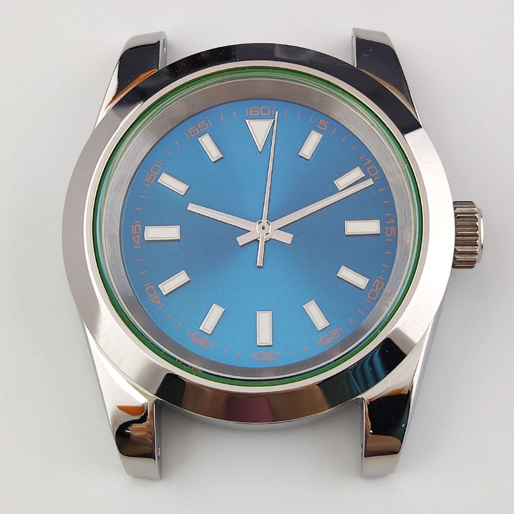 Luminous Watch Case, aço inoxidável, galvanizado, logotipo personalizado polido, mostrador para movimento, NH35, NH36, 28.5mm, 39mm