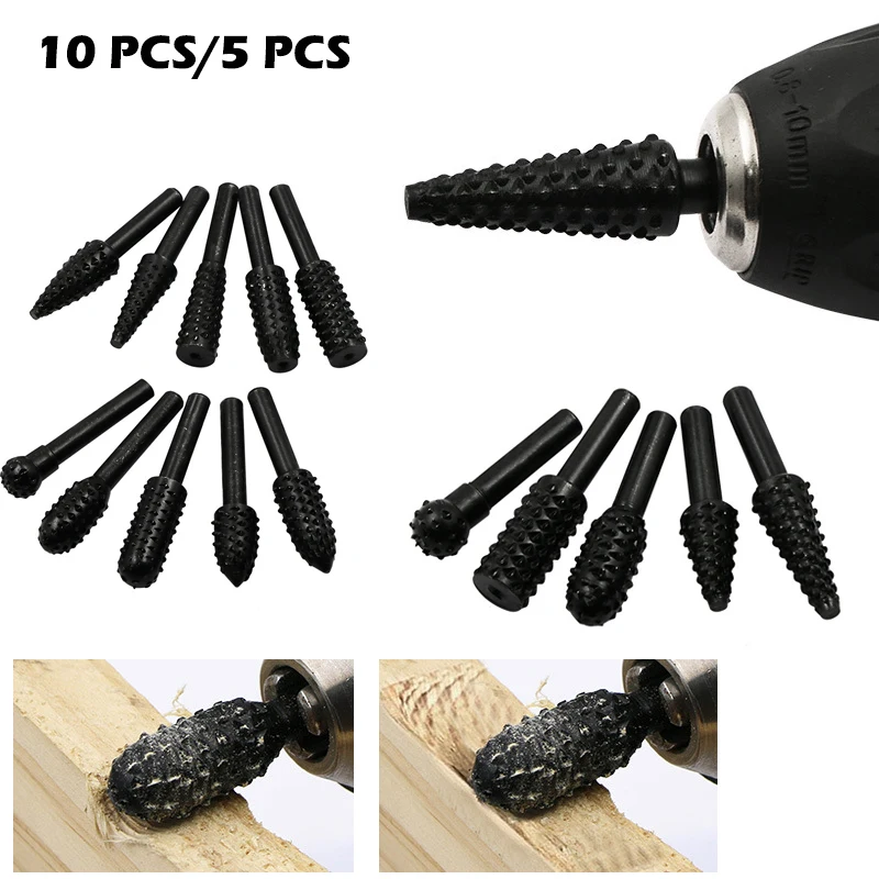 

5PCS/10PCS Woodworking Rotary File 63mm Handle Drill Bit Burr Grinding Set Engraving Knife Grinding Head Power Tool Accessories