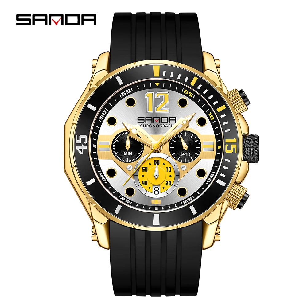 

SANDA 5310 Fashion Trend Shockproof Quartz Wristwatch Waterproof Stopwatch Round Dial Design Date Fluorescence Men Watch