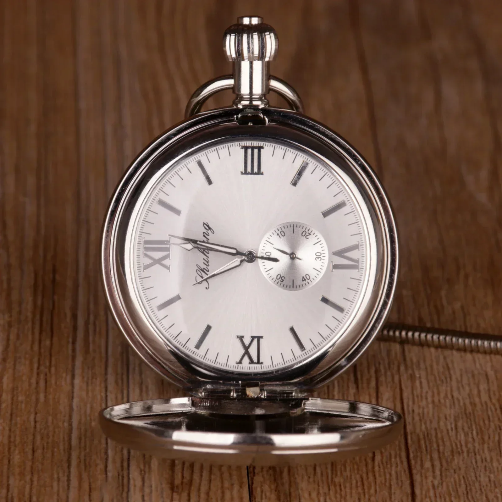 Silver Multifunction Pointer Pocket Watch Mechanical Hand-winding Mens Vintage Pocket& Fob Watches reloj hombre