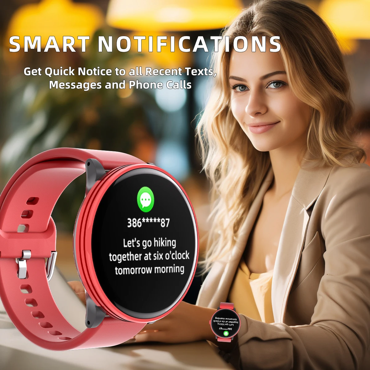 Montre intelligente de sport BT pour hommes et femmes, réponse d'appel, message, santé, podomètre, pas, calories, suivi d'activité, iPhone, Android, 1.28"