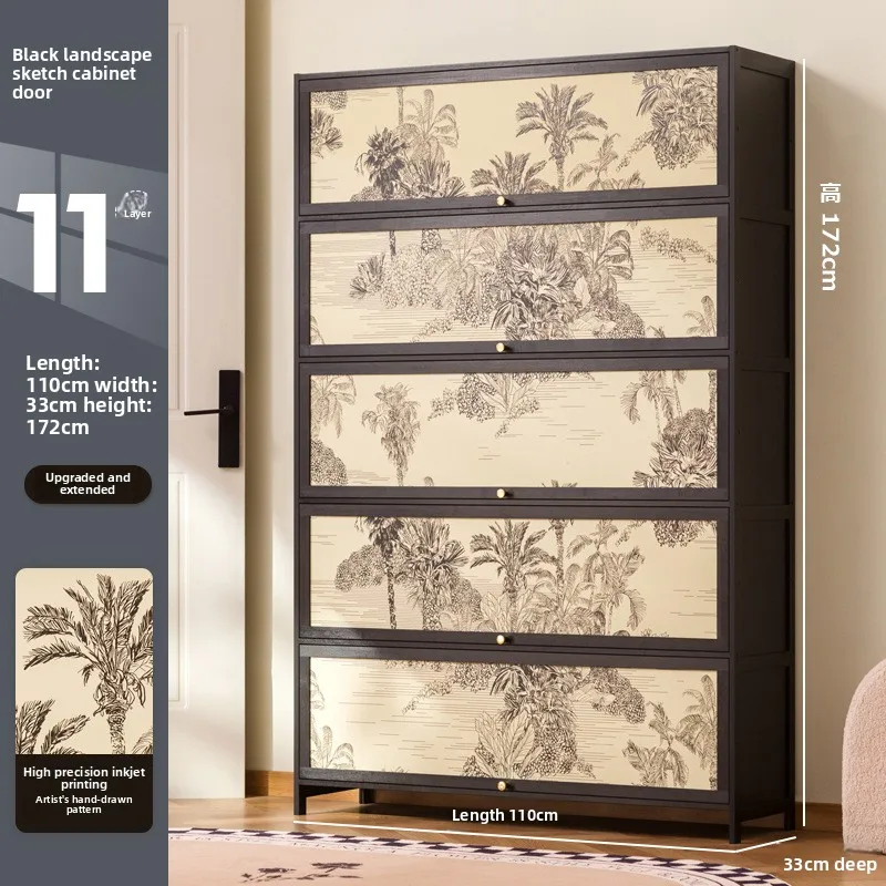 

Stable Solid wood minimalist shoe cabinet American retro home door American black wall shoe rack storage cabinet