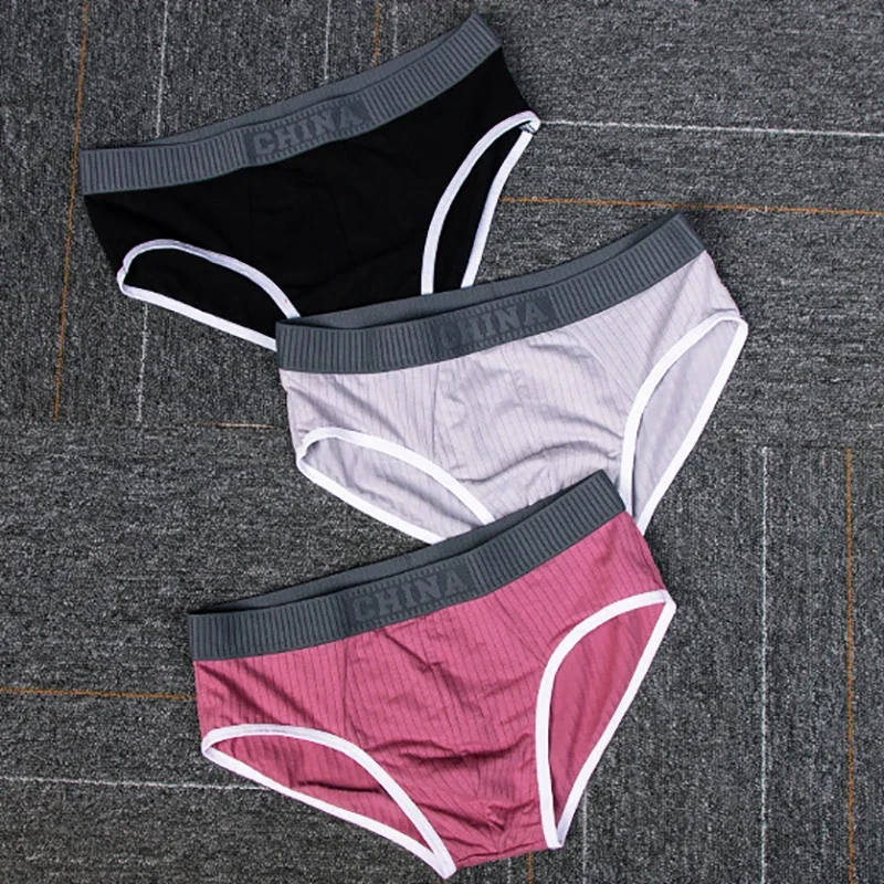 Solid Cotton Lingerie Men Convex Pouch Briefs Mid Waist Breathable Youth Elastic Soft Underwear Briefs Solid Panties Comfortable